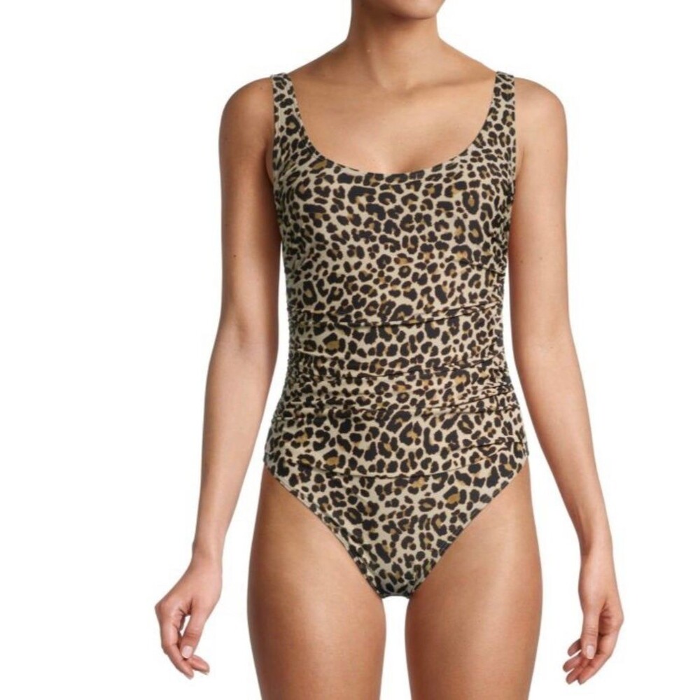 DKNY Women's Leopard-Print One Piece Swimsuit  Suntan Size 12  New with Tags - Picture 7 of 9